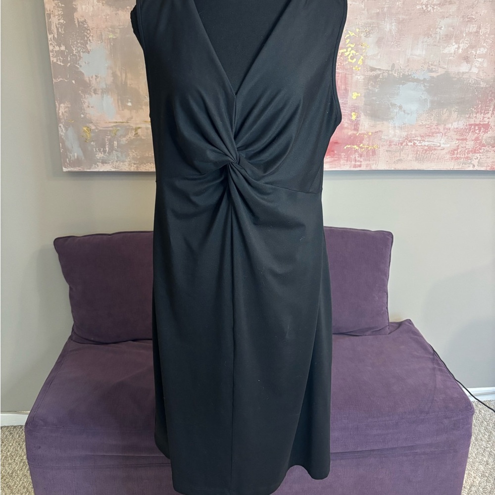 Eddie Bauer Black Sleeveless Ruched Sheath Mini Dress with V-neck Size L